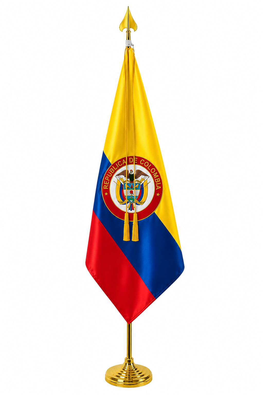 Bandera Colombia + base y asta en metal
