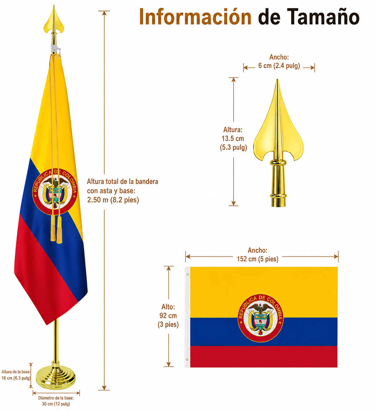 Bandera Colombia + base y asta en metal