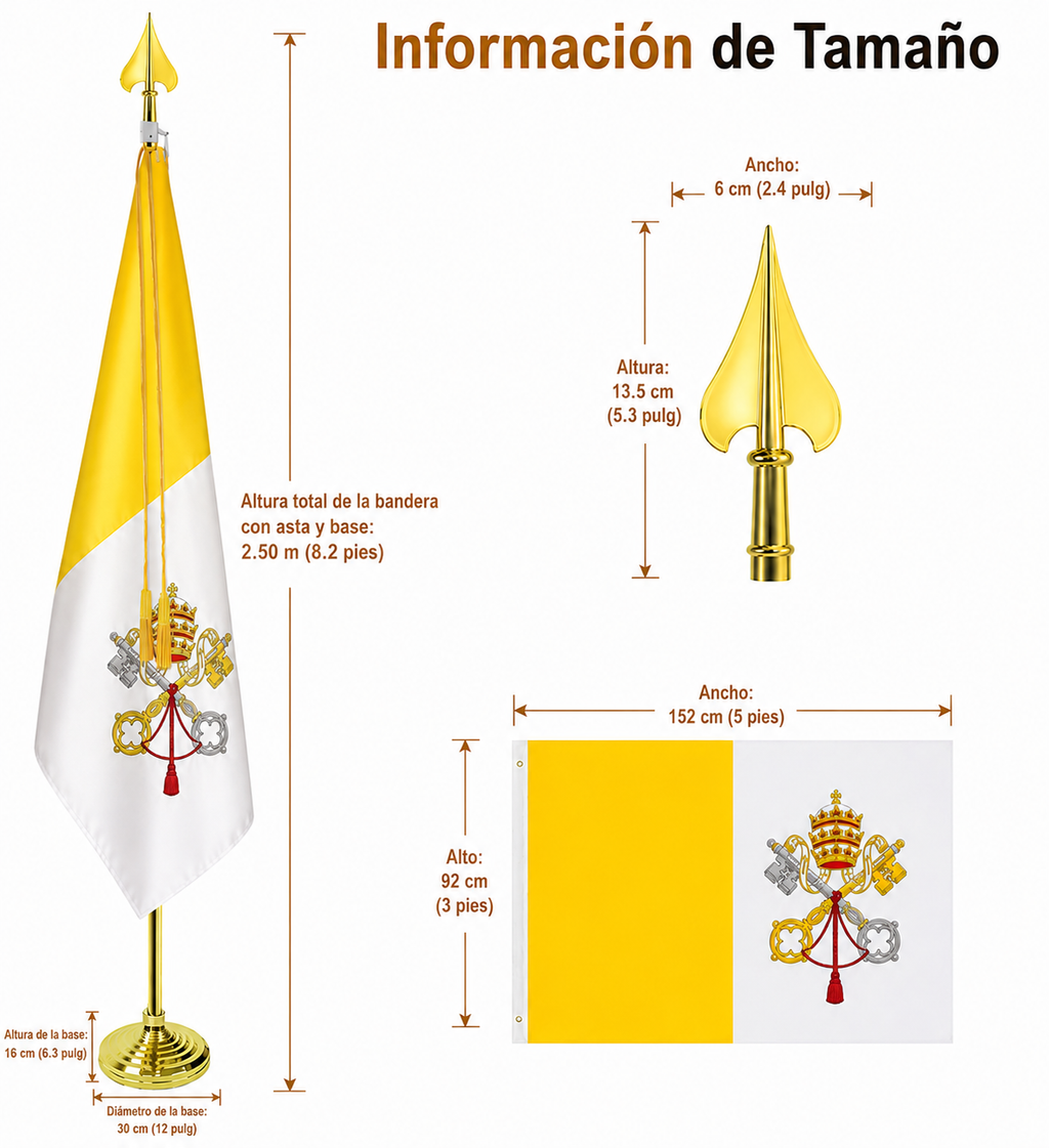 Bandera Vaticano + base y asta en metal
