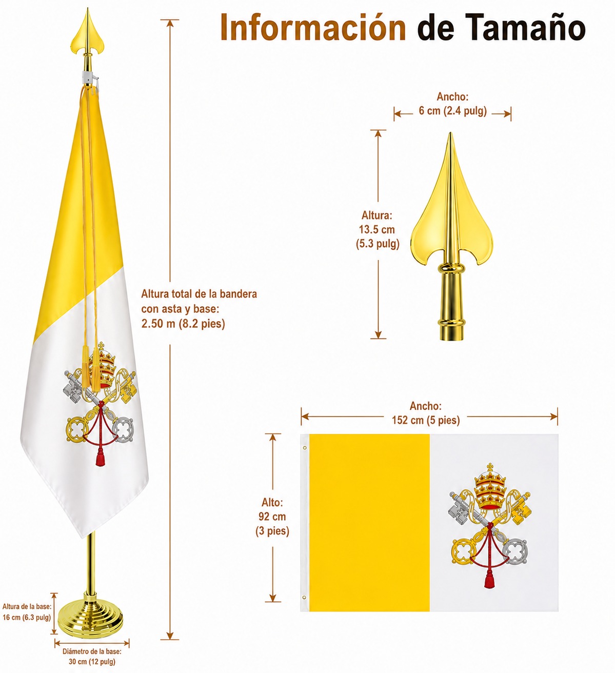 Bandera Vaticano + base y asta en metal